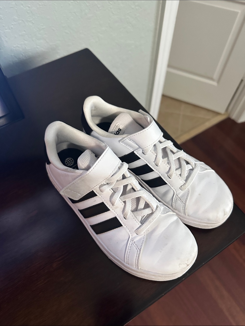 adidas White and Black Kids Velcro Sneakers